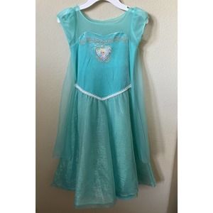 Disney Frozen Queen Princess Elsa Sparkle Short Sleeve Cape Layer Dress Size 5-6